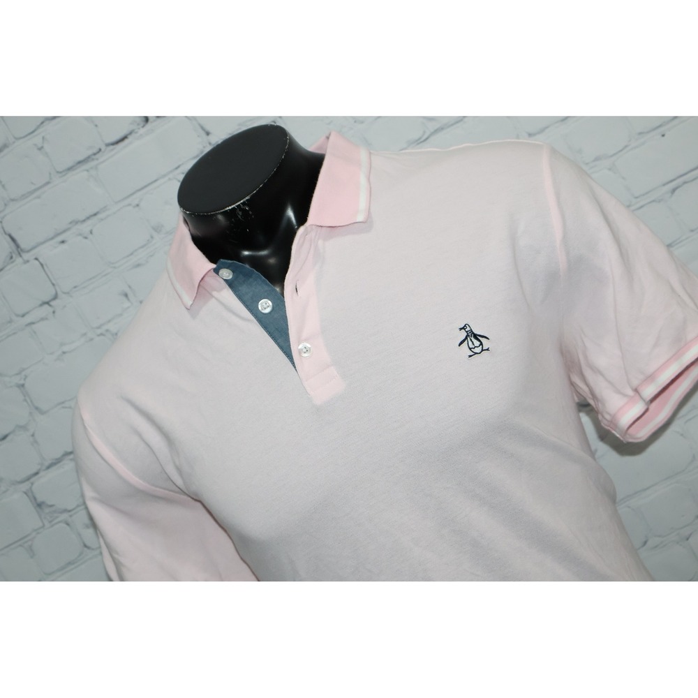 Original Penguin Polo Shirt Mens XL White Pink Collared Embroidered Logo  **